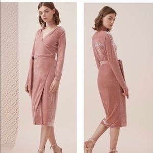 Keepsake Eventually pink velvet midi wrap dress
